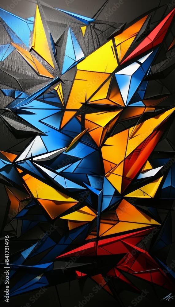 Poster vibrant geometric shapes in bold contrasts precision and sharp lines in a striking composition