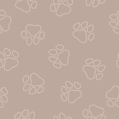 Grey seamless pattern with outline paws