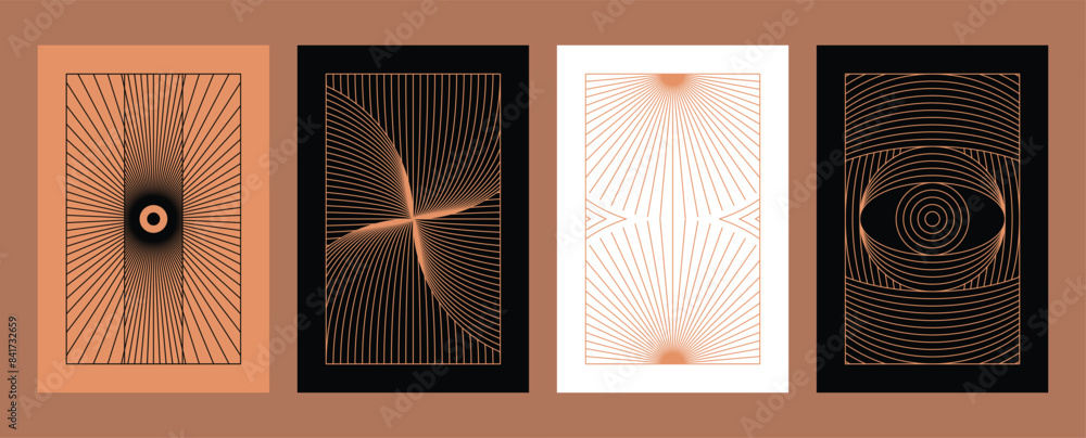 Poster Vector minimal geometric illustrations set - trendy abstract aesthetic linear compositions, prints, frames and graphic design elements..
