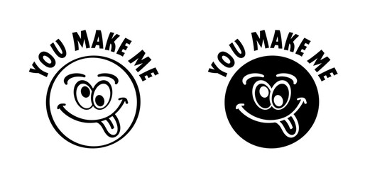 Cartoon, comic mascot, make a crazy face and love. Sticking out tongue. Silly, face. Emoji, Teasing Fun making. You make me crazy. Stupid face and crossed eyes. Funny happy eye.