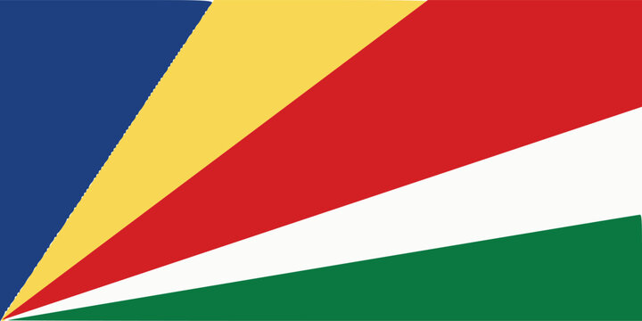 The flag of Seychelles. Flag icon. Standard color. Standard size. A rectangular flag. Computer illustration. Digital illustration. Vector illustration.