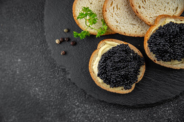 lumpfish caviar seafood black caviar natural fresh appetizer meal food snack on the table copy space food background rustic top view