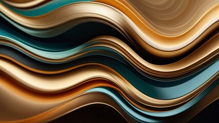 Elegant abstract curves in metallic gold, bronze, and teal, embodying modern design
