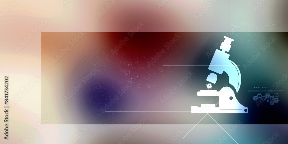 Poster 2d rendering virus testing microscope with medicine bottle