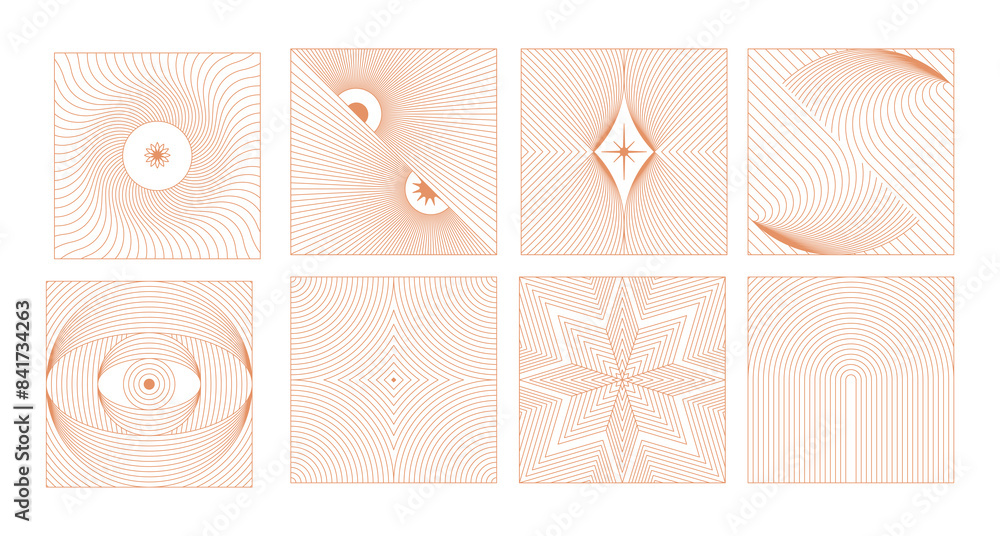 Poster vector minimal geometric illustrations set - trendy abstract aesthetic linear compositions, prints, 