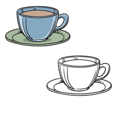 teacup drawing with line art style. you can change color you want. easy to edit. vector illustrations.