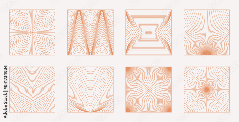 Poster vector minimal geometric illustrations set - trendy abstract aesthetic linear compositions, prints, 