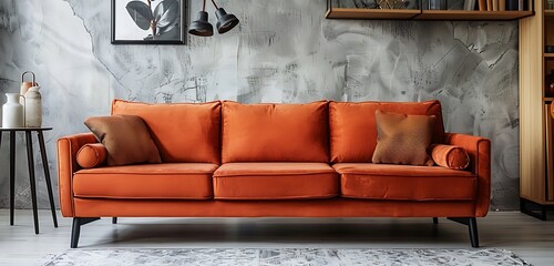 The room is a blend of sleek white tiles, a stylish frame on the back wall, and a colorful sofa. Bright cushions and a ceiling light enhance the space, with a potted plant adding a serene touch of nat