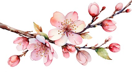 watercolor illustration of a beautiful cherry blossom