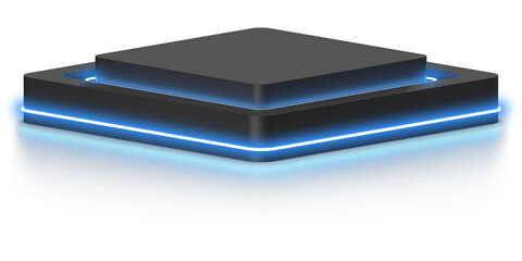 3d podium with blue neon light 