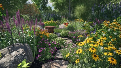 Butterfly garden with a variety of flowering plants