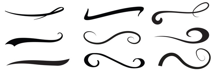 Set of hand lettering underlines lines. Vector underline stroke. Design concept element collection.