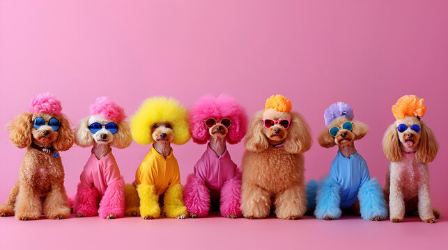 Creative animal concept Poodle dog puppy in a group