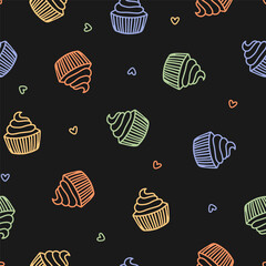Seamless pattern with colorful cupcakes