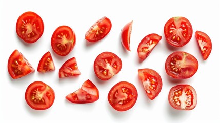 Fototapeta premium Realistic photo of sliced tomatoes on a white background