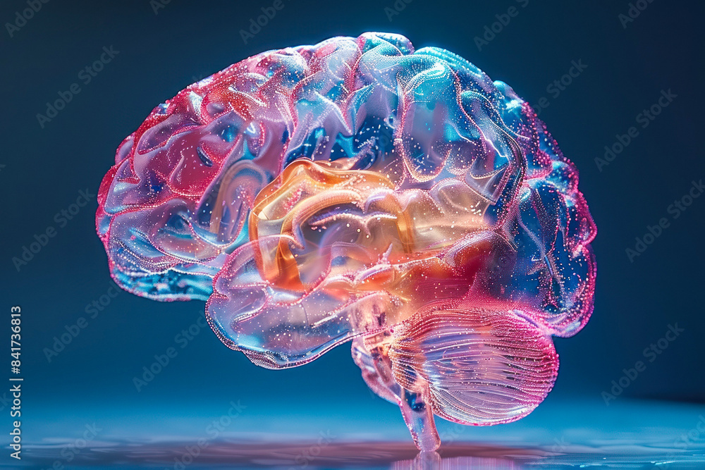 Poster luminous brain with colorful light refractions