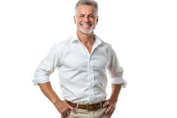 Smiling Middle-Aged Caucasian Man in a White Shirt