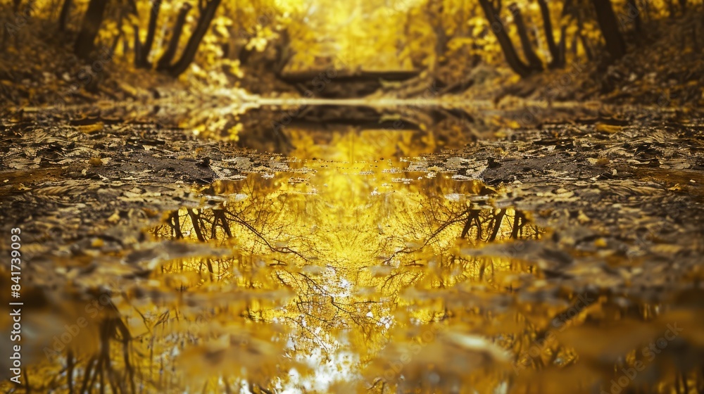 Poster abstract autumn depiction in yellow with a change in frame perspective
