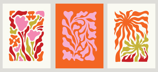 Vector illustration in simple wavy and groovy naive style, flowers and plants, floral botanic hand drawn design templates, frames and modern wall art prints, posters, placards, packaging, branding.. © venimo