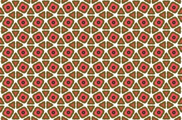 A pattern of red and brown flowers with a white background