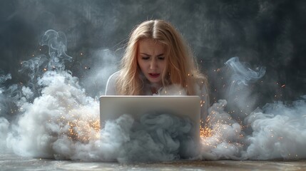 Woman Shocked As Laptop Explodes In Smoke And Sparks.