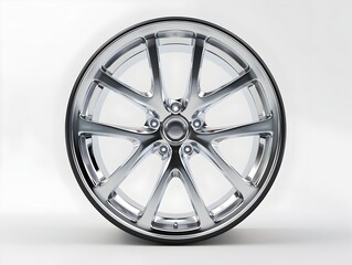Obraz premium Sleek and Shiny Automotive Wheel on Pristine Background