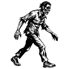 Obraz premium Black and white illustration depicting a zombie man walking ominously, perfect for halloween themed projects and horror designs