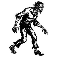 Fototapeta premium Monochrome zombie man walking with tattered clothes, perfect for halloween designs and spooky decorations
