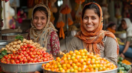 Two Women Selling Produce at an Indian Market