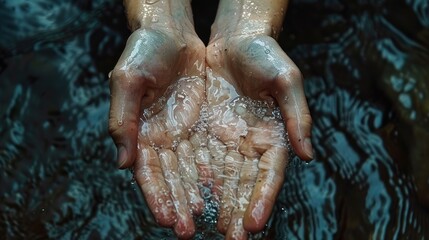 Fototapeta premium hands of the person putting water in it