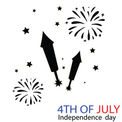 4th of July Fireworks Display. Patriotic Independence Day Celebration with Text, Vector Illustration..Art & Illustration