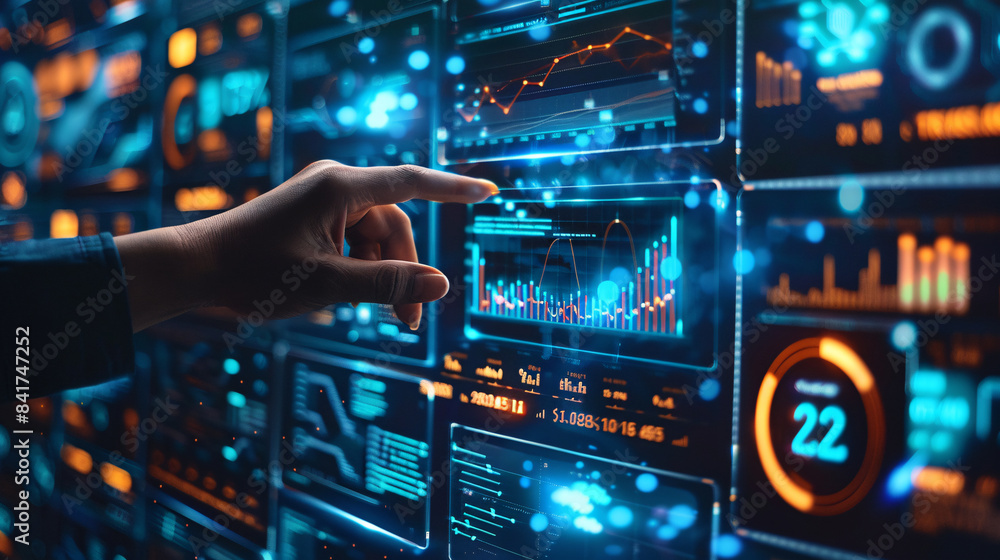 Aufkleber fingers point to the background of ai future science and technology data big data server room