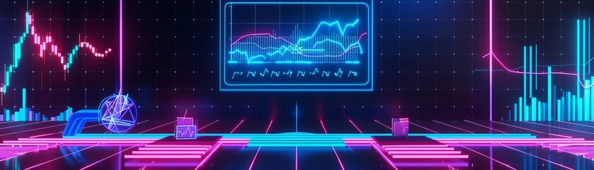 Graphic of Abstract neon illustration of a financial advisor using AI tools to analyze investment charts