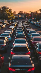 Heavy Traffic Jam During Sunset Urban Commuting and City Life. Experience the congestion and rush hour on the busy city streets, full of cars and vehicles during the evening commute