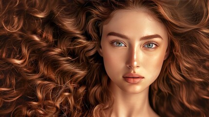 Fototapeta premium beauty girl woman with curly long hair brown color