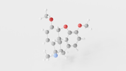 thebaine molecule 3d, molecular structure, ball and stick model, structural chemical formula opiate alkaloid