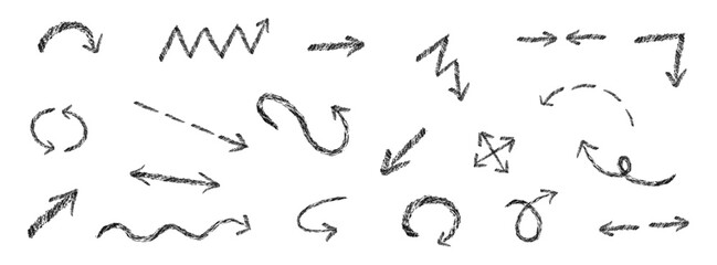 black charcoal pointers, arrows in doodle style