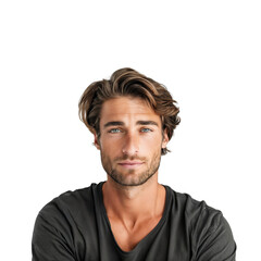 Fototapeta premium Portrait of a man with a smiling on face wearing casual clothes, isolated on white background