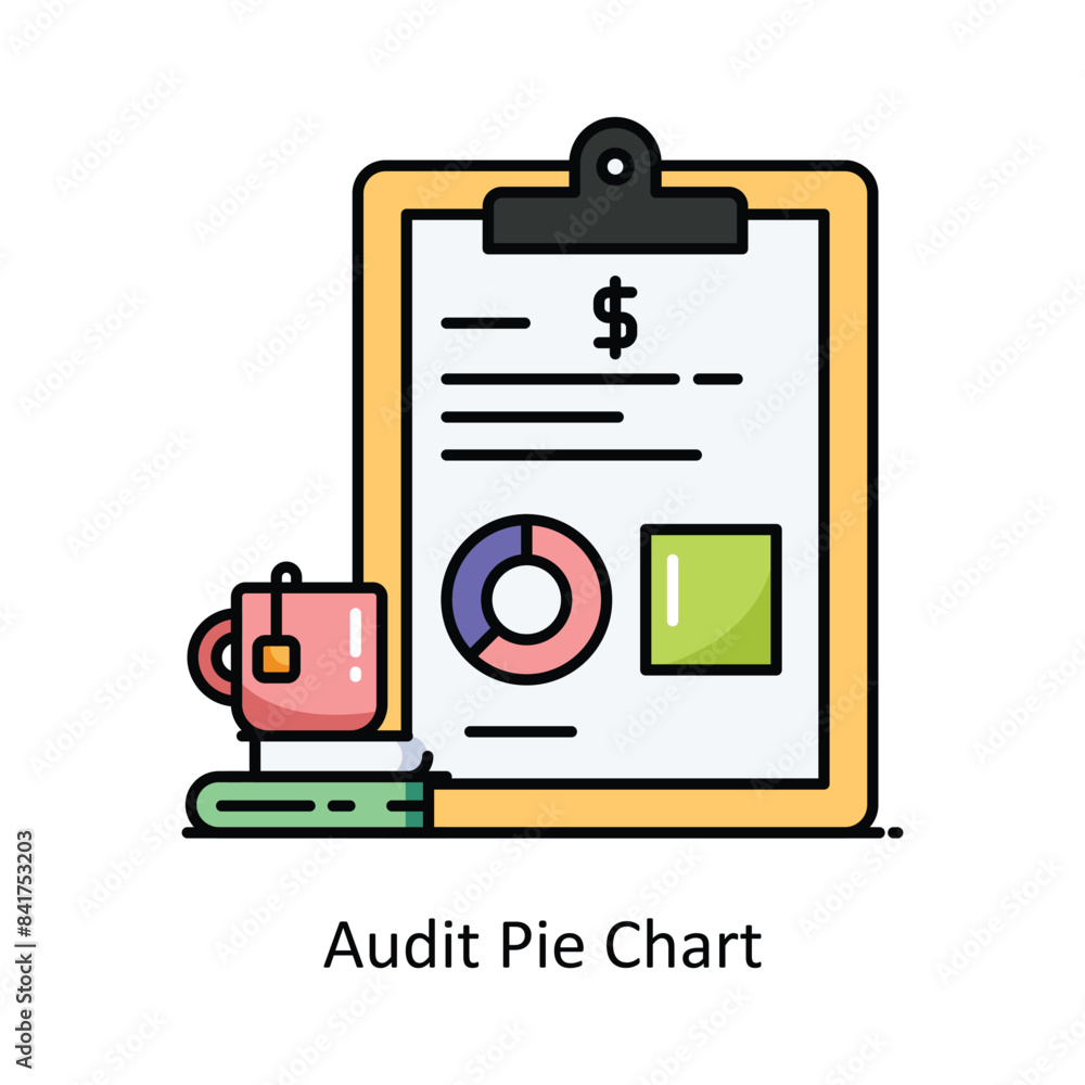 Poster audit pie chart vector filled outline icon style illustration. symbol on white background eps 10 fil