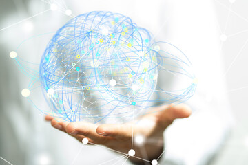 Global network. Blockchain. 3D illustration. Neural networks and artificial intelligence. Abstract