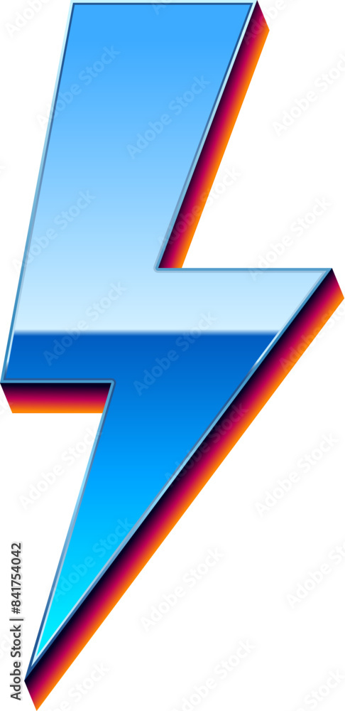 Poster chrome lightning sign in 80s synthwave style. isolated retrowave lightning bolt symbol, or icon