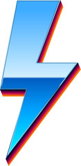 Chrome lightning sign in 80s synthwave style. Isolated retrowave lightning bolt symbol, or icon