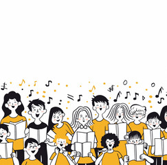 Children choir singing. Music school. Illustration. 