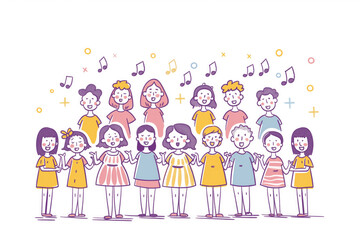 Fototapeta premium Children choir singing. Music school. Illustration. 