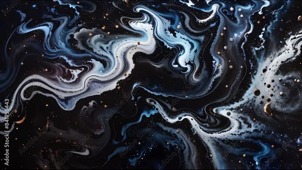 Poster mysterious artistic patterns, complex designs of dark black swirls interweave and disperse on the ca