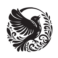 Flying Bird silhouette vector art illustration with white background