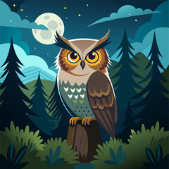 Obraz premium a wise old owl perched in a moonlit forest