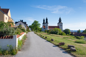 Rooftops and ruins of a medieval church and old houses, Visby, Sweden
