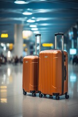 Suitcases at airport departure lounge or airport terminal waiting area