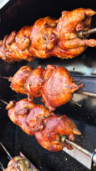 Rustic whole chicken on the restaurant's grill prepared for hot and crispy lunch and dinner